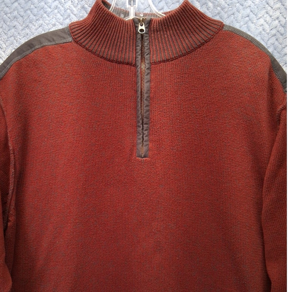Ascend Mens Large Rust Red Quarter Zip Sweater Elbow Patches Outdoor Pullover